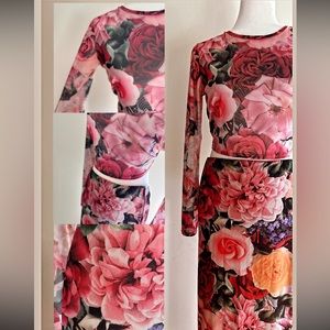 Fashion nova sets | long sleeve and bodycon skirt set| floral pattern | size: m